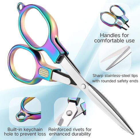 مقص قابل للطي، 3 قطع مقص صغير محمول من الفولاذ المقاوم للصدأ للسفر والخياطة والمكتب (اللون) in Kuwait