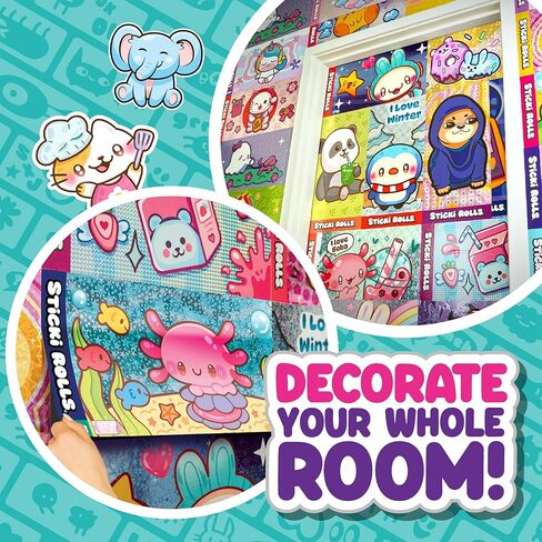 Sticki Rolls Jumbo Stickies، ملصقات رقائق معدنية عملاقة قابلة لإعادة اللصق، تصميمات Kawaii فريدة من نوعها، ديكور حائط قابل للتجميع للأطفال من سن 5 سنوات فما فوق in Kuwait