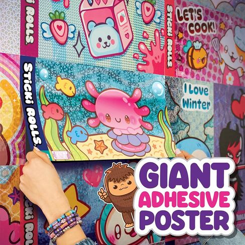 Sticki Rolls Jumbo Stickies، ملصقات رقائق معدنية عملاقة قابلة لإعادة اللصق، تصميمات Kawaii فريدة من نوعها، ديكور حائط قابل للتجميع للأطفال من سن 5 سنوات فما فوق in Kuwait