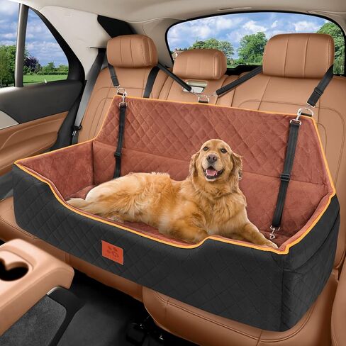 XIEEAOZEE Dog Car Seat for Large/Medium Dog, Comfortable Dog Car Bed Pet Booster for Back Seat, Fully Detachable & Washable Dog Travel Seat with Thick Cushion (Black&Gray) in Saudi Arabia