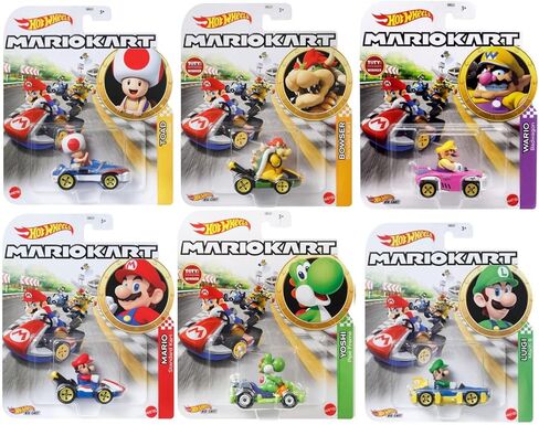 Hot Wheels Mario Kart Die‑Cast Car Bundle – 6‑Pack with Mario, Luigi, Yoshi, Toad, Bowser, & Wario | 1:64 Scale, Display-Ready GBG25-957G in Saudi Arabia