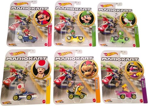 Hot Wheels Mario Kart Die‑Cast Car Bundle – 6‑Pack with Mario, Luigi, Yoshi, Toad, Bowser, & Wario | 1:64 Scale, Display-Ready GBG25-957G in Saudi Arabia