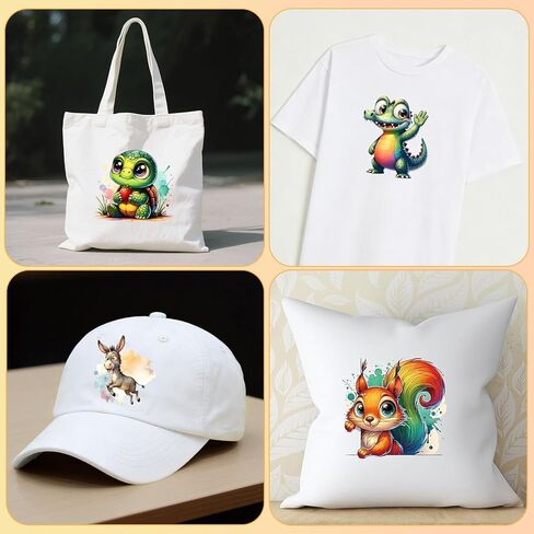 Dtf Transfers Ready to Press - 30 Pcs Cute Funny Animal Iron on Transfers for T-Shirts, Heat Transfer Vinyl Stickers, Cat Dog Cow Iron on Decals Patches for Clothes Bag Pillow DIY Decor in Saudi Arabia