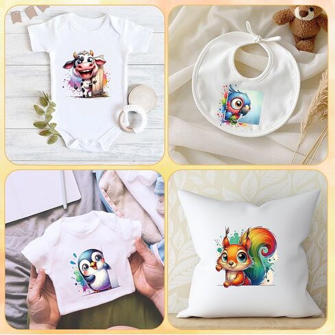Dtf Transfers Ready to Press - 30 Pcs Cute Funny Animal Iron on Transfers for T-Shirts, Heat Transfer Vinyl Stickers, Cat Dog Cow Iron on Decals Patches for Clothes Bag Pillow DIY Decor in Saudi Arabia