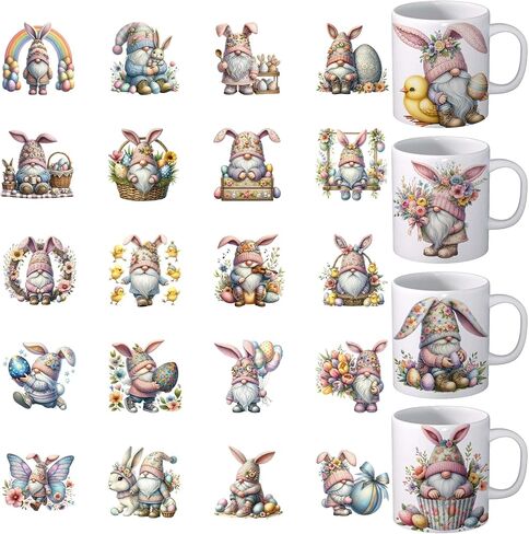 UV DTF Cup Wrap - 24 Sheets Easter Bunny UV DTF Cup Wraps for Mug Happy Mother Day Uvdtf Decals Waterproof Rub on Transfer Spring Flower Transfer for Glass Cups Wood Crafts (Easter) in Saudi Arabia