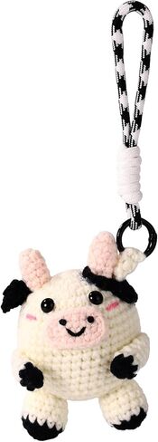 Mini Crochet Cow, Adorable Handmade Knitted Toy Inspirational Cow Funny Positive Support Animal Doll Suitable for Coworker Friends Women Christmas Birthday Gifts Bag Keychain Decor in Saudi Arabia