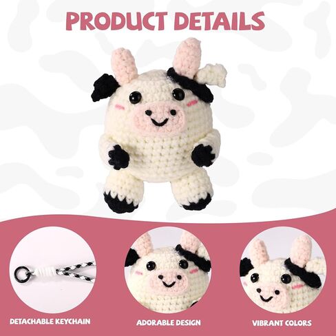 Mini Crochet Cow, Adorable Handmade Knitted Toy Inspirational Cow Funny Positive Support Animal Doll Suitable for Coworker Friends Women Christmas Birthday Gifts Bag Keychain Decor in Saudi Arabia