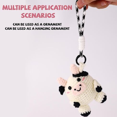 Mini Crochet Cow, Adorable Handmade Knitted Toy Inspirational Cow Funny Positive Support Animal Doll Suitable for Coworker Friends Women Christmas Birthday Gifts Bag Keychain Decor in Saudi Arabia