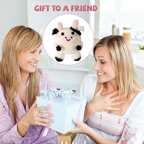 Mini Crochet Cow, Adorable Handmade Knitted Toy Inspirational Cow Funny Positive Support Animal Doll Suitable for Coworker Friends Women Christmas Birthday Gifts Bag Keychain Decor in Saudi Arabia