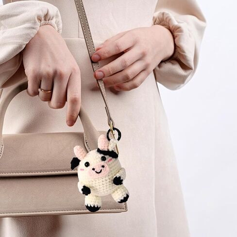 Mini Crochet Cow, Adorable Handmade Knitted Toy Inspirational Cow Funny Positive Support Animal Doll Suitable for Coworker Friends Women Christmas Birthday Gifts Bag Keychain Decor in Saudi Arabia