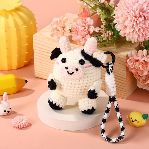 Mini Crochet Cow, Adorable Handmade Knitted Toy Inspirational Cow Funny Positive Support Animal Doll Suitable for Coworker Friends Women Christmas Birthday Gifts Bag Keychain Decor in Saudi Arabia