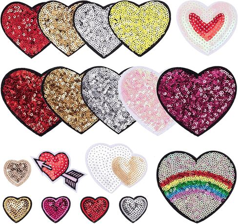 18PCS Sequin Heart Iron on Patches, Glitter Heart Theme Embroidered Applique Patches, Valentine's Day Sequin Embroidery Patches for Clothes Backpack Jean Jacket Hat Bag DIY Sewing Craft Decoration in Saudi Arabia