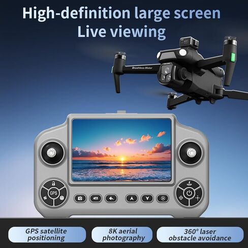 طائرة بدون طيار مع طائرات بدون طيار بكاميرا 8K للبالغين، شاشة LCD عالية الوضوح مقاس 4.5 بوصة وشاشة عرض كبيرة للتحكم عن بعد، 3 بطاريات، 5G HD بدون فرش GPS بدون طيار العودة التلقائية، تجنب العوائق (أسود وبرتقالي) (أسود) in Kuwait