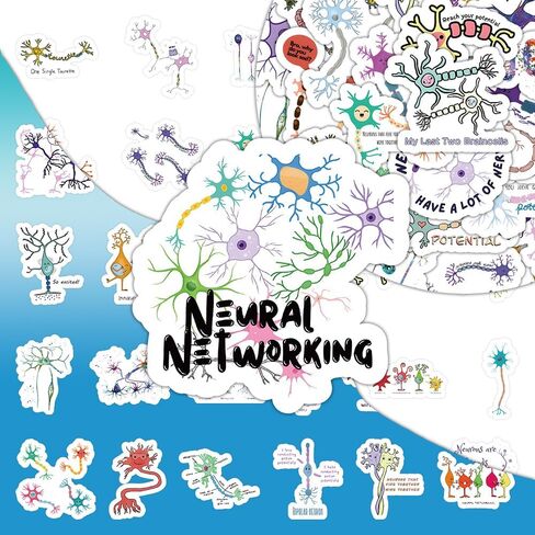 54 Pcs Neuron Stickers, Science Brain Cell Themed Stickers with Sizes 1.3-3 Inches, Waterproof Vinyl Stickers for Laptop Water Bottle Notebook, Educational Sticker for Science Lovers Kids Adults in Kuwait