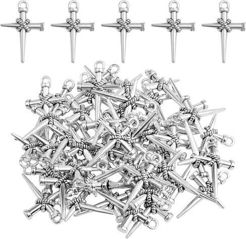 50pcs Antique Silver Jesus Cross Charms Alloy Religious Cross Crucifix Pendants Crucify Dangle Charms for DIY Necklace Bracelet Keychains Jewelry Making Crafting in Saudi Arabia