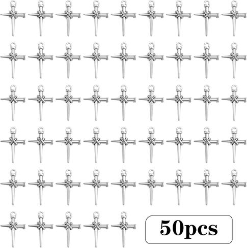 50pcs Antique Silver Jesus Cross Charms Alloy Religious Cross Crucifix Pendants Crucify Dangle Charms for DIY Necklace Bracelet Keychains Jewelry Making Crafting in Saudi Arabia