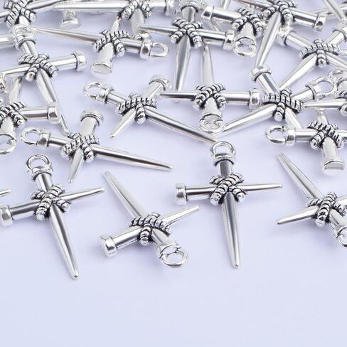 50pcs Antique Silver Jesus Cross Charms Alloy Religious Cross Crucifix Pendants Crucify Dangle Charms for DIY Necklace Bracelet Keychains Jewelry Making Crafting in Saudi Arabia