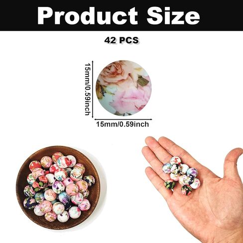 42PCS Floral Pattern Silicone Beads, Colorful Round Focal Bead, 0.59 Inch Loose Spacer Beads Bulk for Jewelry Making Bracelets Necklaces Earrings Keychains Pendant & DIY Crafts Supplies in Saudi Arabia