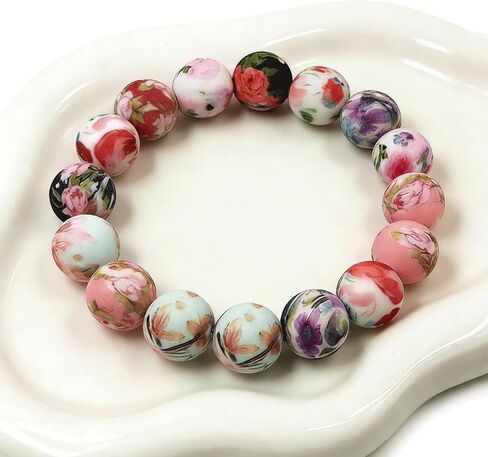 42PCS Floral Pattern Silicone Beads, Colorful Round Focal Bead, 0.59 Inch Loose Spacer Beads Bulk for Jewelry Making Bracelets Necklaces Earrings Keychains Pendant & DIY Crafts Supplies in Saudi Arabia