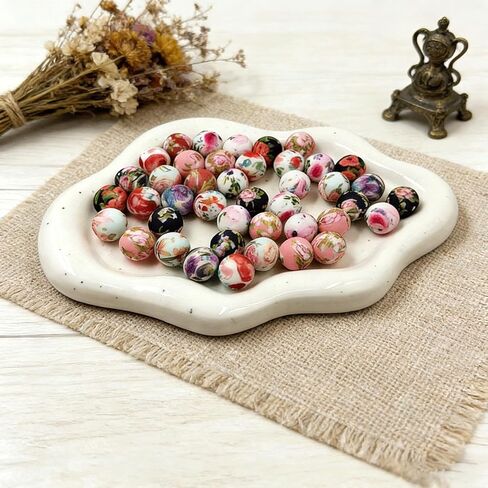 42PCS Floral Pattern Silicone Beads, Colorful Round Focal Bead, 0.59 Inch Loose Spacer Beads Bulk for Jewelry Making Bracelets Necklaces Earrings Keychains Pendant & DIY Crafts Supplies in Saudi Arabia