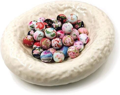 42PCS Floral Pattern Silicone Beads, Colorful Round Focal Bead, 0.59 Inch Loose Spacer Beads Bulk for Jewelry Making Bracelets Necklaces Earrings Keychains Pendant & DIY Crafts Supplies in Saudi Arabia