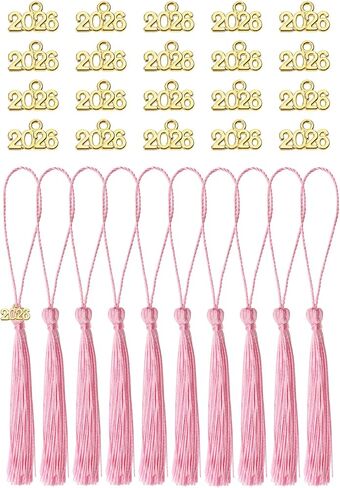 Tupalizy 10PCS Mini Silky Handmade Bookmark Tassels with 20PCS 2026 Year Charms for Graduation Keychain Earring Jewelry Making Wedding Favors Souvenir Gifts Tags DIY Craft Projects (Light Gold&Gold) in Saudi Arabia