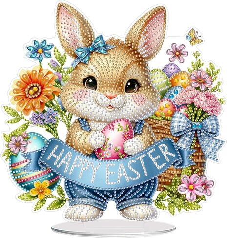 CEOVR Easter Diamond Art Kits for Adults Tabletop Ornament, Easter Bunny Egg Diamond Painting, 5D Special Shape Rabbit Gem Art Craft, Acrylic Home Desktop Decor with Base, Box Kit 9.33×9.39inch in Saudi Arabia