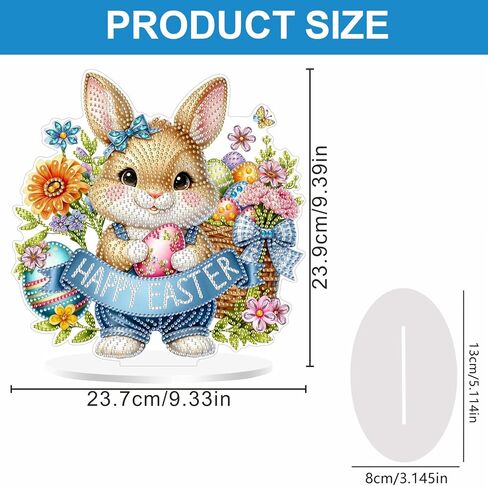 CEOVR Easter Diamond Art Kits for Adults Tabletop Ornament, Easter Bunny Egg Diamond Painting, 5D Special Shape Rabbit Gem Art Craft, Acrylic Home Desktop Decor with Base, Box Kit 9.33×9.39inch in Saudi Arabia