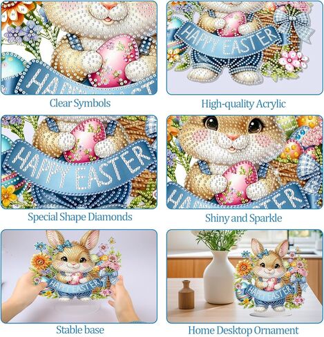 CEOVR Easter Diamond Art Kits for Adults Tabletop Ornament, Easter Bunny Egg Diamond Painting, 5D Special Shape Rabbit Gem Art Craft, Acrylic Home Desktop Decor with Base, Box Kit 9.33×9.39inch in Saudi Arabia