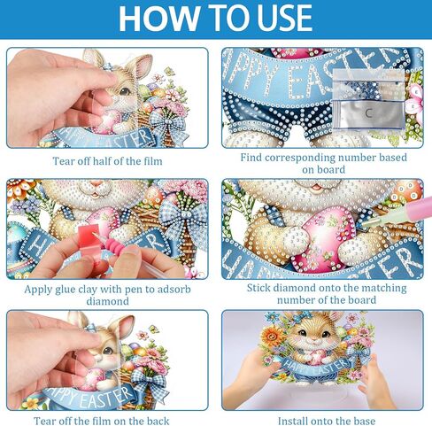 CEOVR Easter Diamond Art Kits for Adults Tabletop Ornament, Easter Bunny Egg Diamond Painting, 5D Special Shape Rabbit Gem Art Craft, Acrylic Home Desktop Decor with Base, Box Kit 9.33×9.39inch in Saudi Arabia
