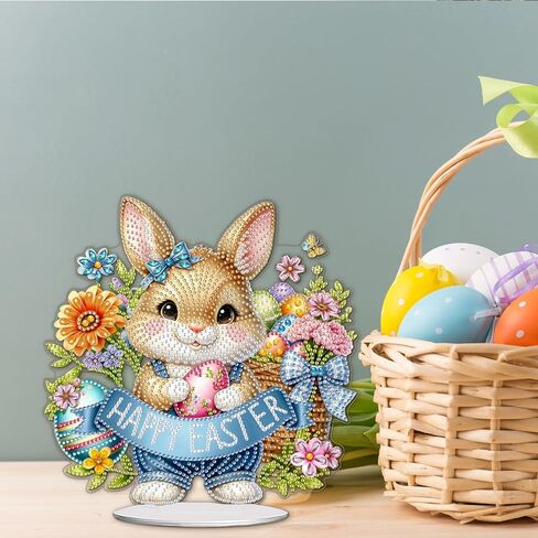 CEOVR Easter Diamond Art Kits for Adults Tabletop Ornament, Easter Bunny Egg Diamond Painting, 5D Special Shape Rabbit Gem Art Craft, Acrylic Home Desktop Decor with Base, Box Kit 9.33×9.39inch in Saudi Arabia