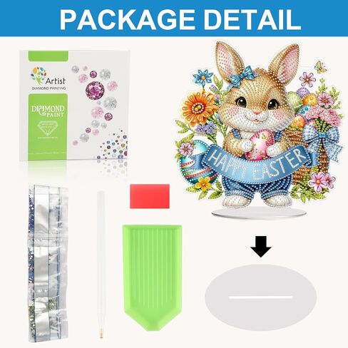 CEOVR Easter Diamond Art Kits for Adults Tabletop Ornament, Easter Bunny Egg Diamond Painting, 5D Special Shape Rabbit Gem Art Craft, Acrylic Home Desktop Decor with Base, Box Kit 9.33×9.39inch in Saudi Arabia