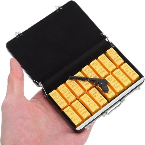 نموذج حقيبة مصغرة مع 18 قطعة من سبائك الذهب المزيفة ملحقات بيت الدمى مجموعة ألعاب الأمتعة الصغيرة DIY للمناظر الطبيعية الصغيرة وتزيين الدمية in Kuwait