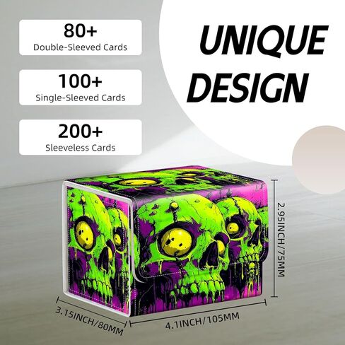 Trading Card Storage Box, Holds 100+ for MTG Cards, Premium PU Leather with Magnetic Closure, Green Skull Durable Deck Box for Magic the Gathering, Trading Card Games in Saudi Arabia