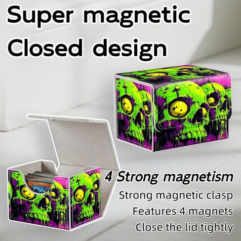 Trading Card Storage Box, Holds 100+ for MTG Cards, Premium PU Leather with Magnetic Closure, Green Skull Durable Deck Box for Magic the Gathering, Trading Card Games in Saudi Arabia