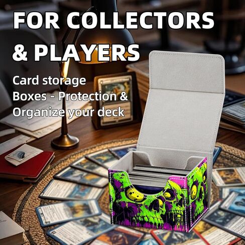 Trading Card Storage Box, Holds 100+ for MTG Cards, Premium PU Leather with Magnetic Closure, Green Skull Durable Deck Box for Magic the Gathering, Trading Card Games in Saudi Arabia