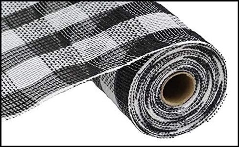 Craig Bachman 10.5" Faux Jute Check Mesh: Black & White (10 Yards) - Floral Arrangement, Fabric Craft Mesh Edge Ribbon in Saudi Arabia