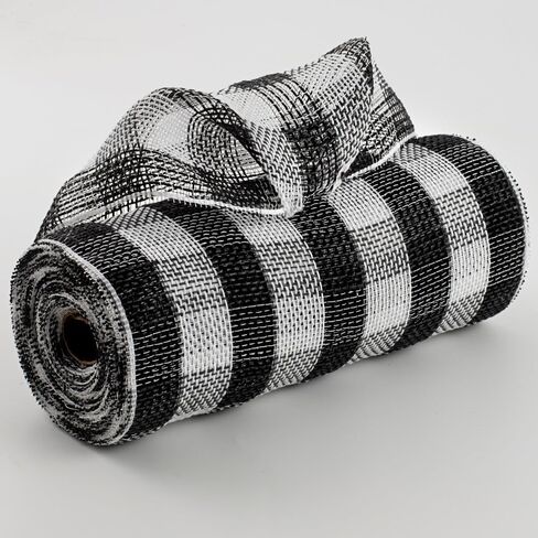 Craig Bachman 10.5" Faux Jute Check Mesh: Black & White (10 Yards) - Floral Arrangement, Fabric Craft Mesh Edge Ribbon in Saudi Arabia