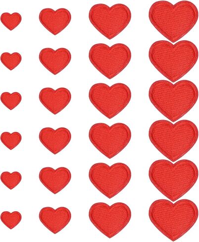 TIESOME 24Pcs Red Heart Shape Iron on Patches, 4 Size Heart Embroidered Applique Patches Cute DIY Sew on Patch Iron on Patches for Clothing Jackets Backpacks Jeans Hats Bags Hats Arts Craft Sew Making in Saudi Arabia