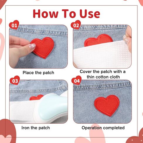 TIESOME 24Pcs Red Heart Shape Iron on Patches, 4 Size Heart Embroidered Applique Patches Cute DIY Sew on Patch Iron on Patches for Clothing Jackets Backpacks Jeans Hats Bags Hats Arts Craft Sew Making in Saudi Arabia