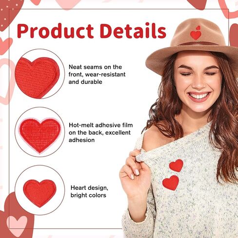 TIESOME 24Pcs Red Heart Shape Iron on Patches, 4 Size Heart Embroidered Applique Patches Cute DIY Sew on Patch Iron on Patches for Clothing Jackets Backpacks Jeans Hats Bags Hats Arts Craft Sew Making in Saudi Arabia