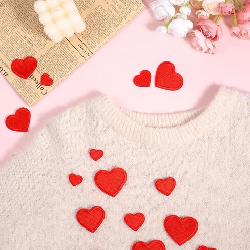 TIESOME 24Pcs Red Heart Shape Iron on Patches, 4 Size Heart Embroidered Applique Patches Cute DIY Sew on Patch Iron on Patches for Clothing Jackets Backpacks Jeans Hats Bags Hats Arts Craft Sew Making in Saudi Arabia