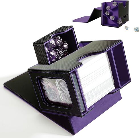 MTG Deck Box for Commander with Dice Tray - Card Deck Box Fits 100 Double-Sleeved Cards & 35PT Card Brick with Commander Display & Magnetic Holder for TCG/CCG Games-Black/Purple in Saudi Arabia