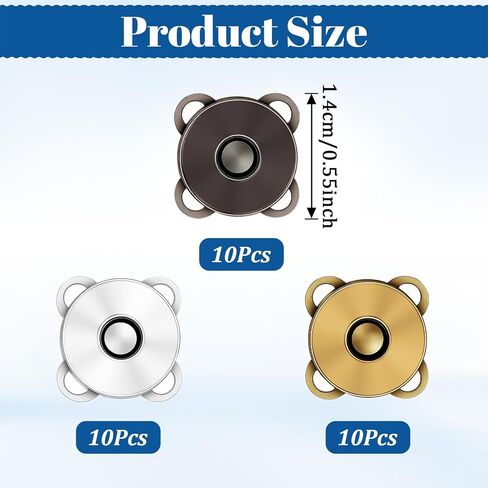 30 Sets Magnetic Plum Snap Buttons 14mm Magnetic Snaps Closures Sewing on Metal Snap Buttons for DIY Crafts, Wallets, Handbags, Clothing, Leather Goods (Silver, Dark Gray, Bronze) in Saudi Arabia