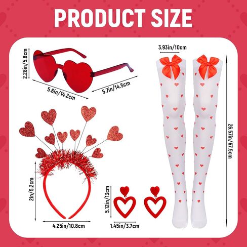 زي Fengek Valentines Tutu للنساء - عصابة رأس على شكل قلب، نظارات، أقراط، تنورة توتو وجوارب، ملابس عيد الحب in Kuwait