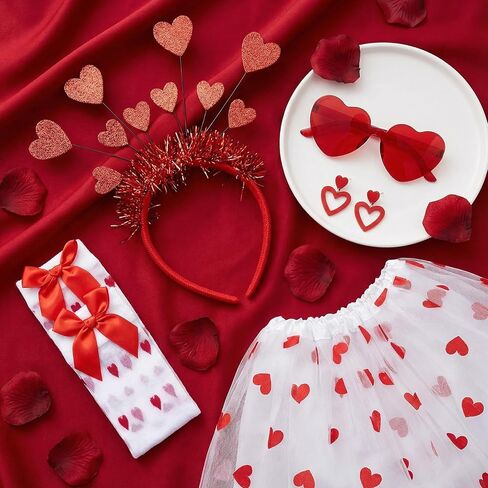 زي Fengek Valentines Tutu للنساء - عصابة رأس على شكل قلب، نظارات، أقراط، تنورة توتو وجوارب، ملابس عيد الحب in Kuwait