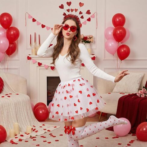 زي Fengek Valentines Tutu للنساء - عصابة رأس على شكل قلب، نظارات، أقراط، تنورة توتو وجوارب، ملابس عيد الحب in Kuwait