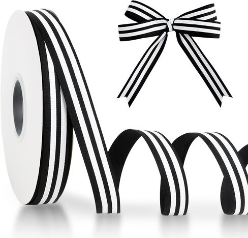 3/5 Inch 50 Yards Black and White Striped Ribbon for Gift Wrapping Black and White Ribbon for Flower Bouquet Striped Grosgrain Ribbons for Crafts DIY Sewing Bows Hair Ribbons for Birthday Christmas in Saudi Arabia