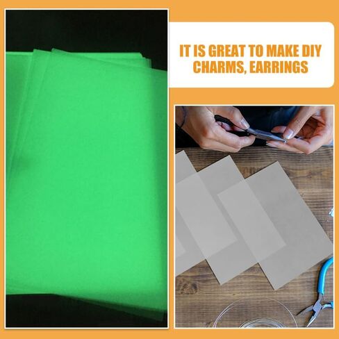 6 قطع من أوراق SEWACC المتوهجة في الظلام المنكمشة بالحرارة، أوراق حرفية لامعة قابلة للانكماش مقاس 7.86 × 5.70 بوصة، ورق منكمش بلاستيكي للفنون والحرف اليدوية in Kuwait