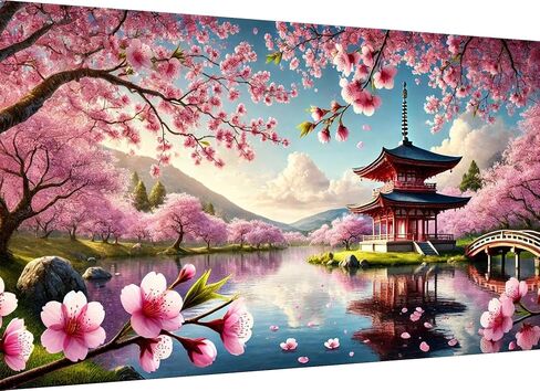 zythron كبير الماس الفن، أزهار الكرز زهرة الماس الفن مجموعات الرسم للبالغين، حديقة زهر الكرز 5d diy التدريبات الكاملة الحرفية للهدايا، ديكور جدار المنزل 15.7 "× 27.6"، حجم كبير جدا in Kuwait